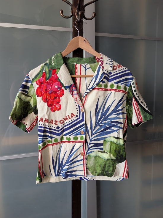 Rachel Zoe Tops - Rachel Zoe Linen-blend Tropical Print Short-Sleeve Shirt - Medium